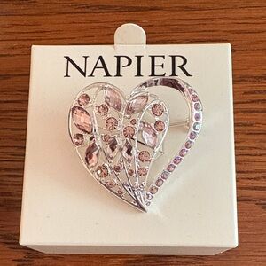 Napier Silver and Pink Gemstone Heart Brooch